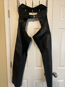 Vintage  Harley Davidson Chaps Womens Small Black Leather   GORGEOUS - Picture 1 of 10