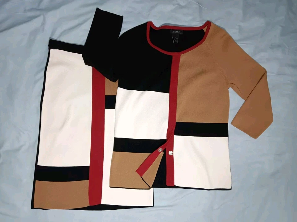 Juego de 2 faldas de punto Grace para mujer manga S 3/4 lápiz a presión bloque de color Foto 1 de 4