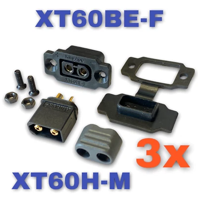 ✅ 3 Paar XT60BE-F Einbaustecker + XT60H Schwarz Gummikappe Schrauben XT60 Buchse - Bild 1 von 4