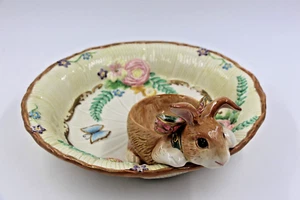 Fitz & Floyd Woodland Chip & Dip Bowl Spring Floral Butterflies Bunny - Picture 1 of 11