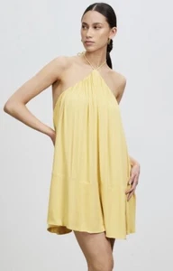 Lover Size 10 Vivi Mini Dress W Pockets Adjustable Tie Halter Yellow Colour - Picture 1 of 11