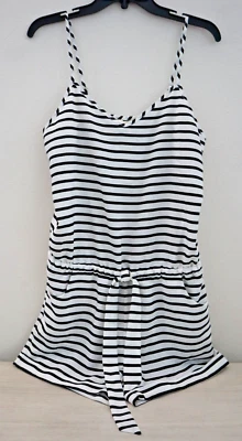 J. Crew Women's Sz XS White/Black Striped Spaghetti Strap Romper w/Tie Detail - Image 1 of 4