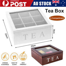12'' Wooden Tea Box 9 Compartment Tea Bag Storage Organizer Brown Home Use AU