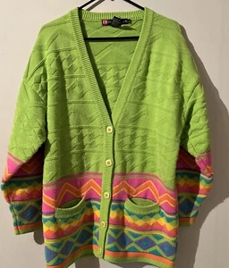 VTG  IB Diffusion Women’s LG 90s Cardigan Sweater Geometric Colorful Funky - Picture 1 of 5