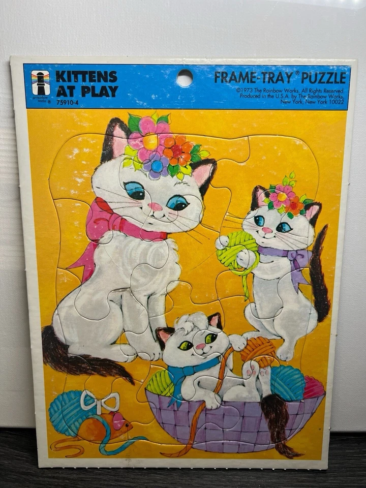 Vintage Kittens At Play 1973 The Rainbow Works Frame Tray Puzzle Made in The USA - Image 1 of 1