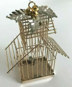 Vintage Abt. 56 Weihnachten Metall Vogelkäfig Ornament goldfarben Draht Stechpalme - Bild 1 von 8