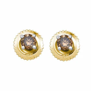 10kt Yellow Gold Round Brown Treated Diamond Stud Earrings 1/2 Ctw - Picture 1 of 1