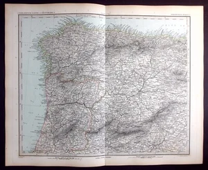 Original antique map NORTH WEST SPAIN, CANTABRIA, GALICIA, Stieler, 1891 - Picture 1 of 4