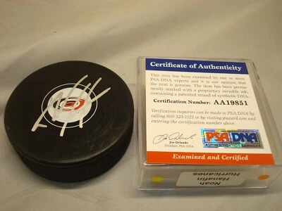 Noah Hanifin Signed Carolina Hurricanes Hockey Puck Autographed PSA/DNA COA 1A - Image 1 of 4