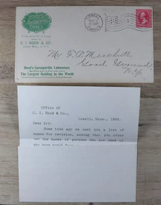 Hood Sasparilla Cures Medical Advertising Cover W/ Letter Lowell, Mass - Picture 1 of 3
