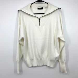 Tahari Sweater Womens Small 1/4 Zip Pullover Oversized Ivory Ribbed Soft Stretch - Picture 1 of 10