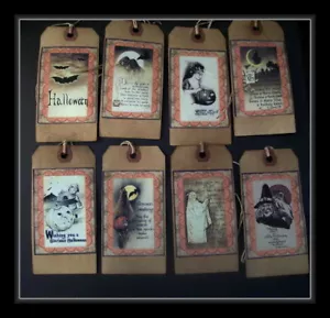 ALTE VINTAGE HALLOWEEN PRIMITIVER STIL HÄNGEETIKETTEN - GRUSELIG UND UNGEWÖHNLICH - ACHT - Bild 1 von 4
