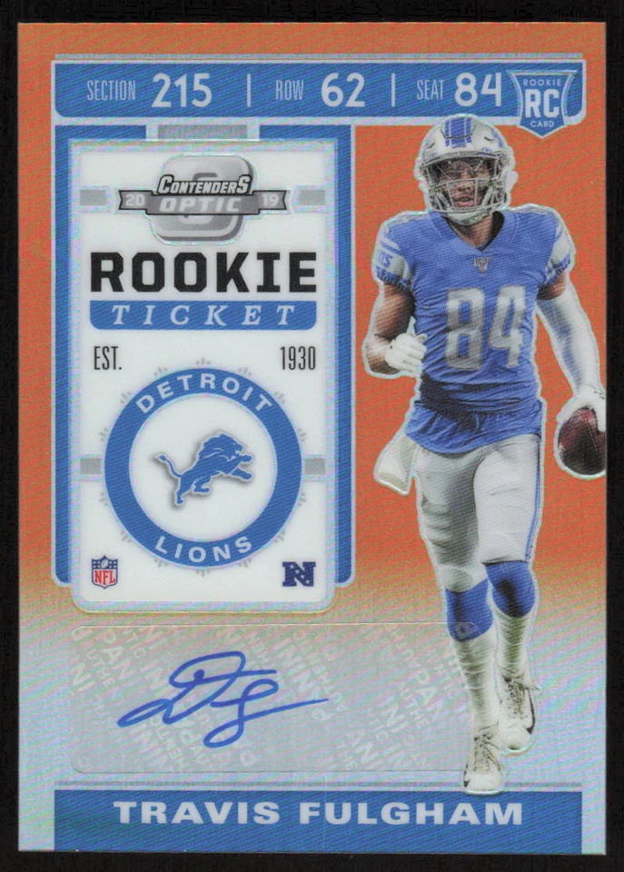 2019 Panini Contenders Optic Rookie Ticket Auto Orange Travis Fulgham /50 Lions - Image 1 of 2