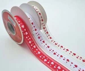 Schleifenband Herz 1m x 26mm Organza Satin Geschenkband Hochzeit Borte Liebe - Bild 1 von 8