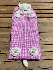 Pottery Barn Kids Shaggy Kitty Cat Pink Gingham Sleeping Bag 26 x 62" HENLEY  - Picture 1 of 10