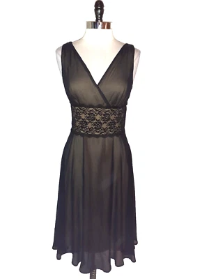 CONNECTED Size 10 A-Line Dress Black Beige Lining Lace Accent Sleeveless - Image 1 of 4