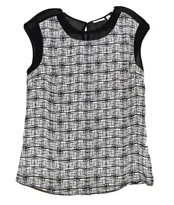Halogen Semi Sheer Black White Check Womens Lightweight Zip Blouse Top Size M - Image 1 of 4