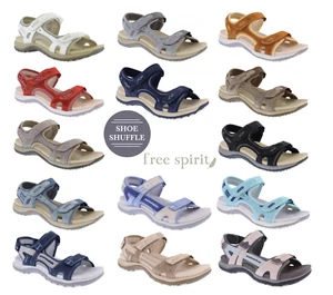 Free Spirit Frisco Ziri Ladies Leather Touch Fast Double Strap Comfort Sandals - Picture 1 of 51