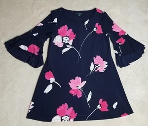 Vestido Lauren Ralph Lauren Talla 16 Línea A/Cambio Azul Marino Rosa Floral Manga Campana COMO NUEVO - Imagen 1 de 13