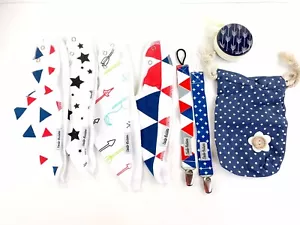 Dodo Babies Bandanna Drool Bib Set Pecheras Chupete Clips Chupete Estuche Bolso de Flores - Imagen 1 de 12
