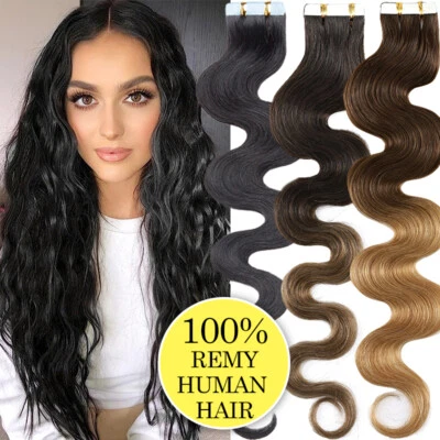 Body Wave Tape In Hair Extensions 100% Remy Human Hair Skin Weft 20/40/60pcs - Image 1 of 4