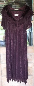 Vintage Margot Lea 4 Pc. Burgundy Lace Dress Sz Lg Rose Clip, Velvet Victorian - Picture 1 of 14