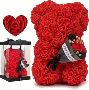 Romantischer Rosenblumenbär Handarbeit rote Rose Teddybär Valentinstag Bär Geschenk - Bild 1 von 13
