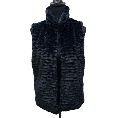 Betsey Johnson Black Faux Fur Vest Women’s Size Large  - Image 1 of 4