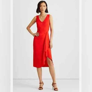 Lauren Ralph Lauren Bright Hibiscus Georgette Sleeveless V-Neck Dress Size 12 - Picture 1 of 16