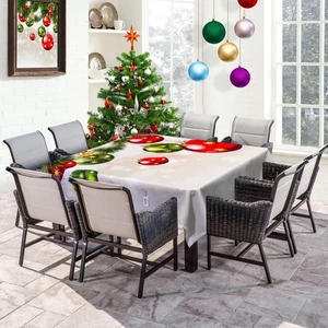 Square Christmas Tablecloth, 70 Inch Winter Colorful Xmas Balls Hang on Pine ... - Picture 1 of 6