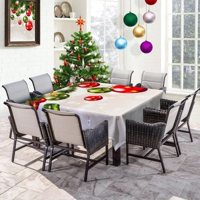 Square Christmas Tablecloth, 70 Inch Winter Colorful Xmas Balls Hang on Pine ... - Image 1 of 4