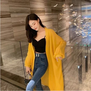 Chiffon Long Cardigan Mesh Sheer Summer Sunscreen Coat Open Loose Outwear Women. - Picture 1 of 24