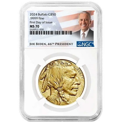 Etiqueta Biden 2024 $50 American Gold Buffalo NGC MS70 FDI Foto 1 de 2