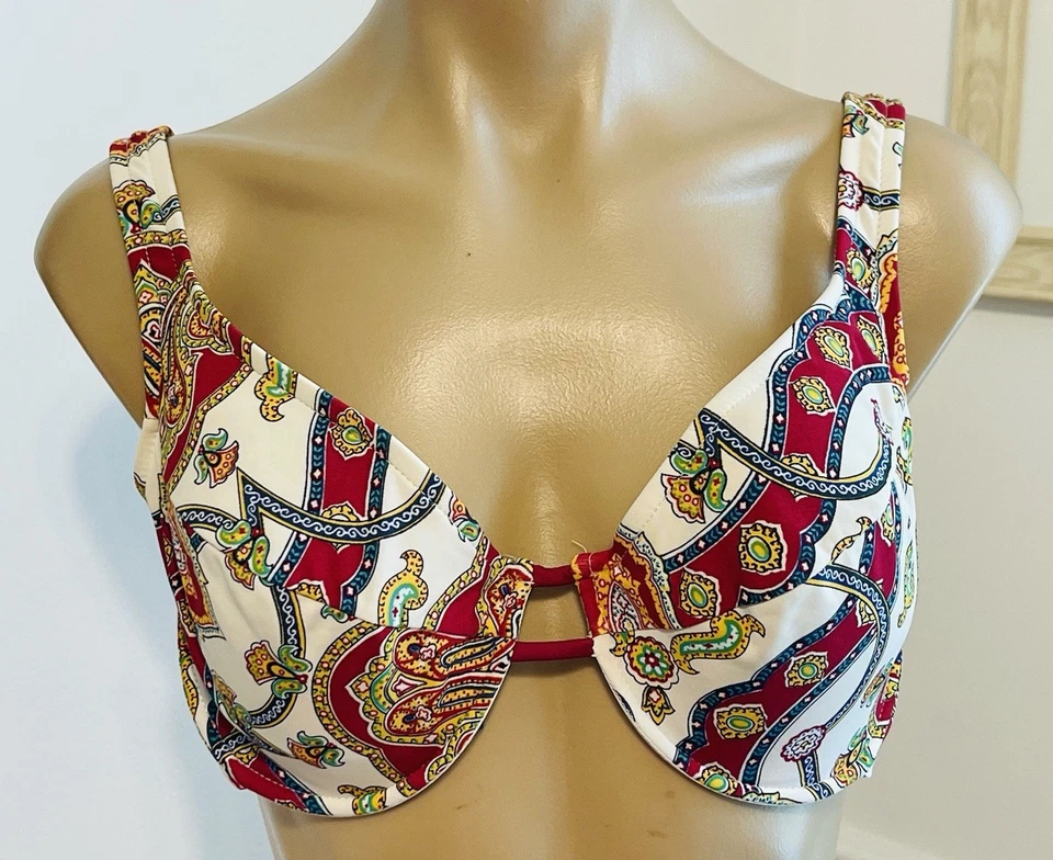 Traje de baño vintage 90'e Venus con aros cachemira bikini traje de baño top talla DD Foto 1 de 4