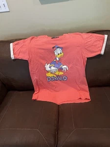 T-shirt vintage Disney Originals Paperino manica arrotolata pesca L/XL - Foto 1 di 18