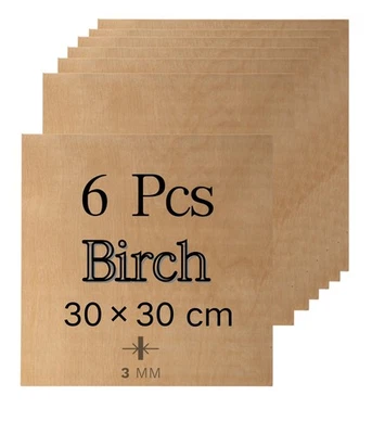 Compensato 3 mm Pannello Legno Fai Da Te Betulla 30×30 CM 6 Pezzi Fogli di Legno - Immagine 1 di 4