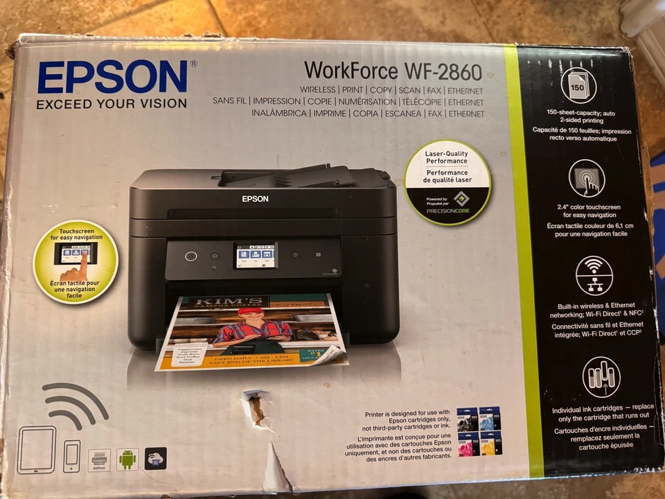 PRINTER Epson WorkForce WF-2860 Inkjet All-In-One Printer Used Untested With Box - Image 1 of 1