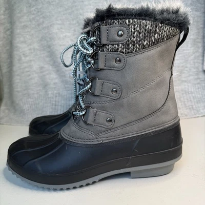 NUEVAS Botas de Invierno Khombu Kerigan Para Mujer Talla 8 Negras Grises Impermeables Piel Sintética Foto 1 de 4