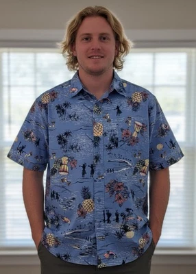 Camisa Haggar Para Hombre SS Suave Abotonada 2XL Azul Claro Hawaiano Aloha 100% Algodón Foto 1 de 4