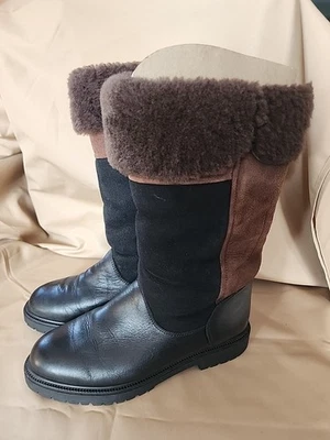 LA Canadienne Shearling Leather Suede Boots Black And Brown Women's Size 8M - Image 1 of 4
