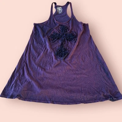 Velvet Stone Tank Dress Women’s XL Purple Cross Design Front Goth Fairy - Image 1 of 4