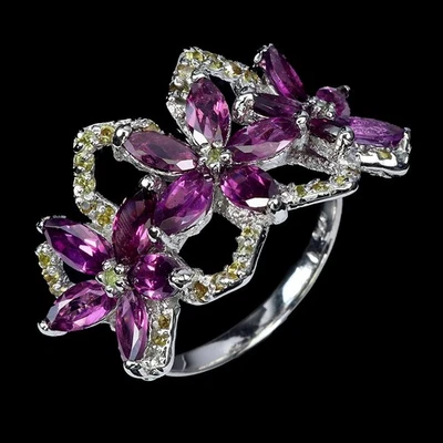 Anillo de plata de ley 925 marquesa rodolita zafiro piedras preciosas joyería talla 8,5 Foto 1 de 4