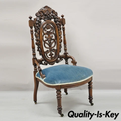 Antique Victorian Carved Walnut Harvest Vine Slipper Chair After John Belter Cover