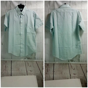 Royal Knight Fitted Shirt 16.5 Light Green White Striped Short Sleeve Shirt - Picture 1 of 5
