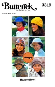 70s Shaped Hats, One Size, Butterick 3319, Sewing Pattern Reproduction - Picture 1 of 2