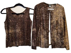 ONYX NITE Schwarz/Gold Glitzer 2 Stück Top/Damen Jacke Gr. M Petite Made in USA - Bild 1 von 7