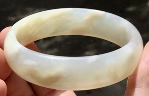 BRAZALETE BRAZALETE DE JADE DE GRASA CORDERO BLANCO TRANSPARENTE GRADO NATURAL A+ 60mm - Imagen 1 de 12