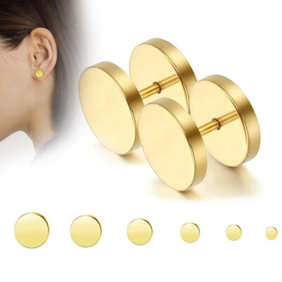 2X Aretes de pasador círculo plano piercing punto pendientes de poste de disco de acero inoxidable Foto 1 de 4
