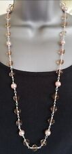 28 inch Long Silver Plated Champagne Crystal & Pearl Beaded Necklace