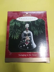 Vintage Hallmark Glass & Handcrafted Ornament Swinging in the Snow 1997 - Picture 1 of 1